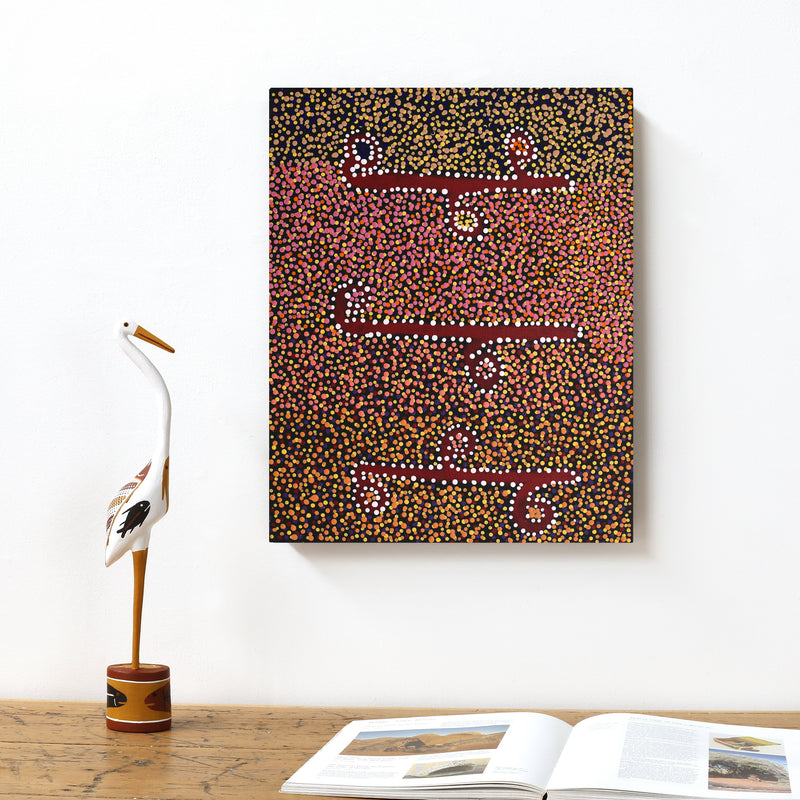 Aboriginal Artwork by Joshua Jungarrayi Brady, The Seven Sisters - Anangu Pitjantjatjara Yankunytjatjara Jukurrpa, 50x40cm