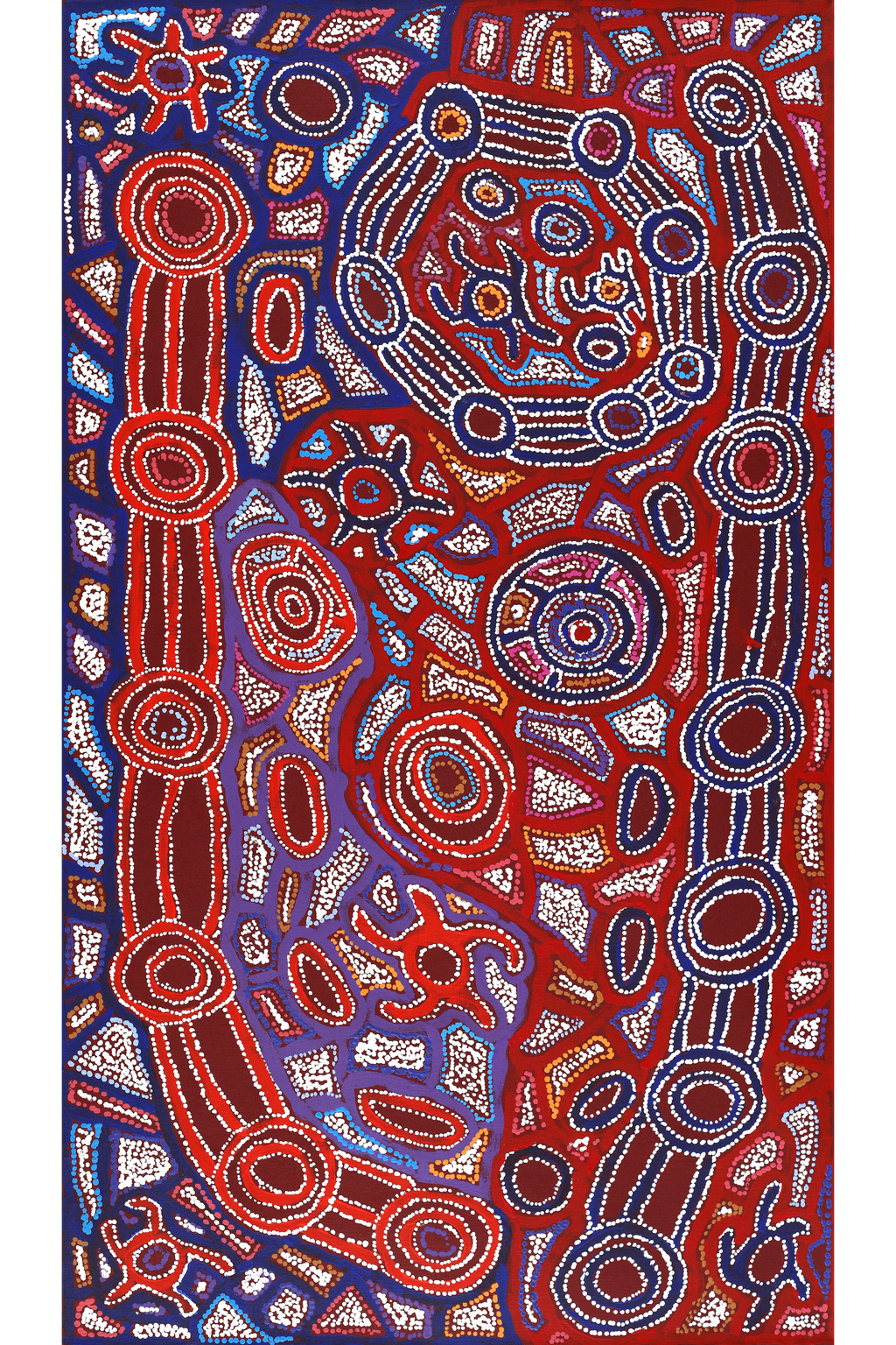 Jeko En Bois Aborigène Peint à La Main - Rouge Avec Miroirs - Marblechic 100x14x2 Cm