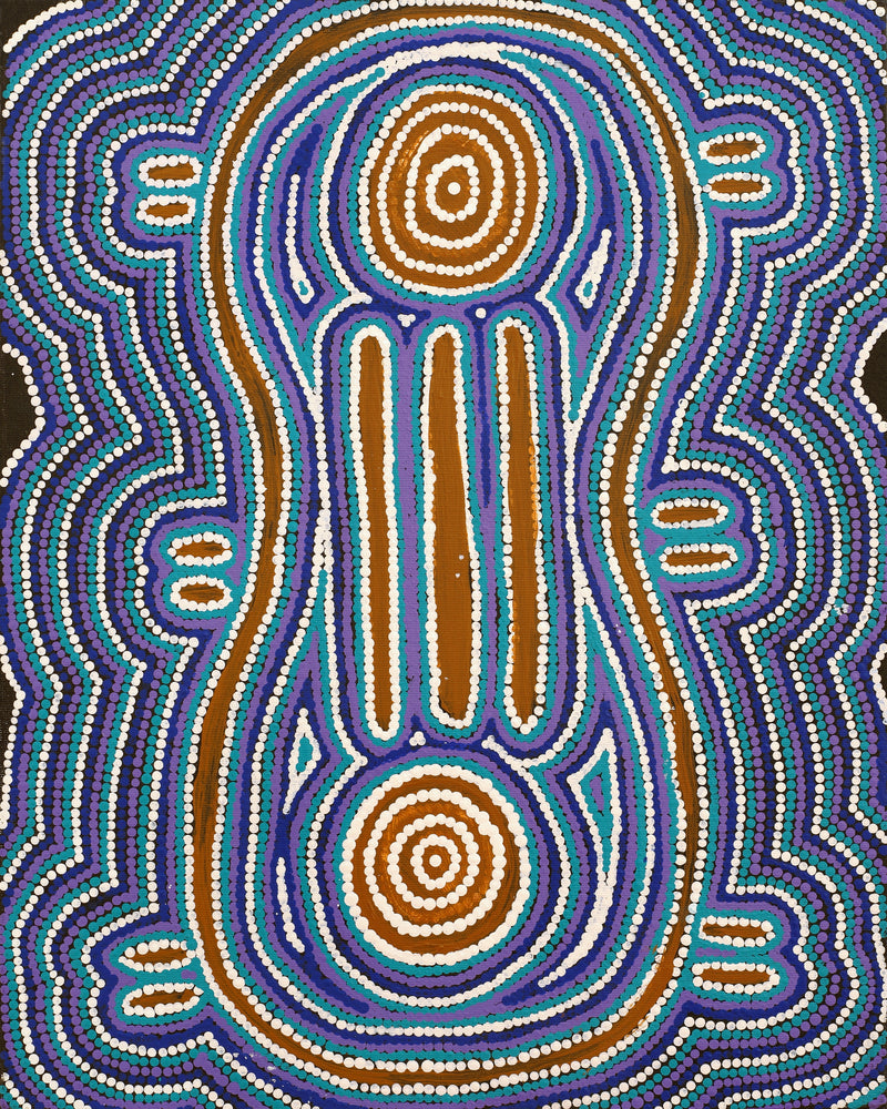Aboriginal Artwork by Julie-Anne Nampijinpa Rice, Ngapa Jukurrpa (Water Dreaming) - Puyurru, 50x40cm