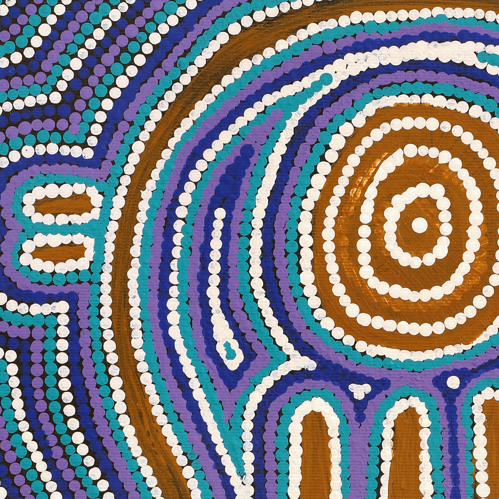 Aboriginal Artwork by Julie-Anne Nampijinpa Rice, Ngapa Jukurrpa (Water Dreaming) - Puyurru, 50x40cm