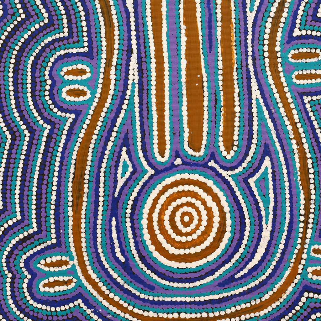 Aboriginal Artwork by Julie-Anne Nampijinpa Rice, Ngapa Jukurrpa (Water Dreaming) - Puyurru, 50x40cm