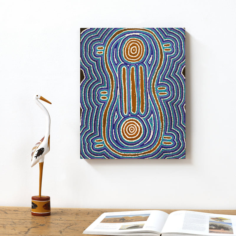 Aboriginal Artwork by Julie-Anne Nampijinpa Rice, Ngapa Jukurrpa (Water Dreaming) - Puyurru, 50x40cm