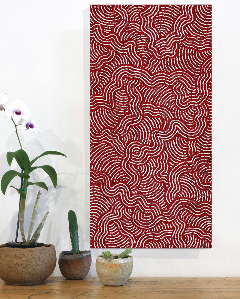 Aboriginal Artwork by Julie Napaljarri Dempsey, Ngapa Jukurrpa (Water Dreaming) - Mikanji, 61x30cm