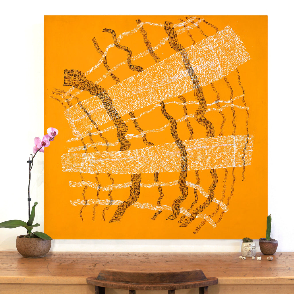 Aboriginal Artwork by Julie Nangala Robertson, Mina Mina Jukurrpa, 107x107cm