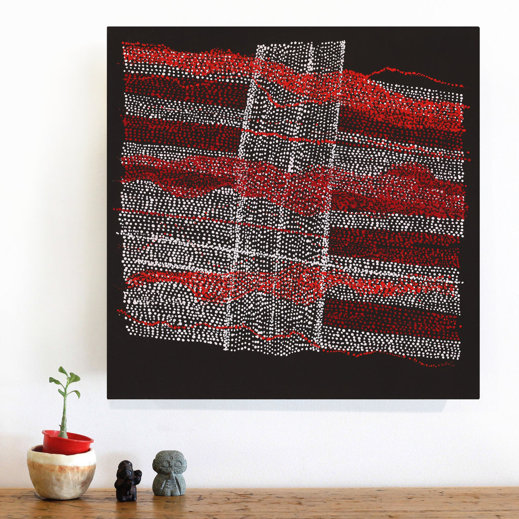 Aboriginal Artwork by Julie Nangala Robertson, Mina Mina Jukurrpa, 46x46cm