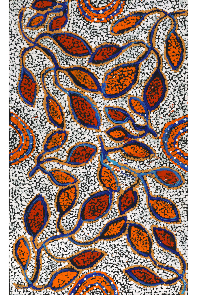 Aboriginal Artwork by Juliette Nampijinpa Brown, Ngapa Jukurrpa (Water Dreaming) - Mikanji, 76x46cm