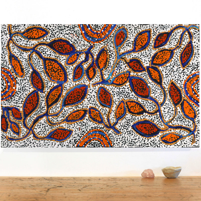 Aboriginal Artwork by Juliette Nampijinpa Brown, Ngapa Jukurrpa (Water Dreaming) - Mikanji, 76x46cm