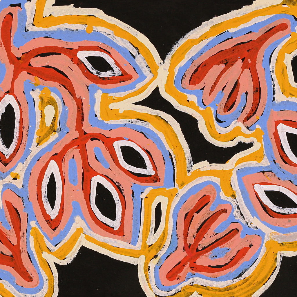 Aboriginal Artwork by Juliette Nampijinpa Brown, Ngapa Jukurrpa (Water Dreaming) - Mikanji, 107x30cm