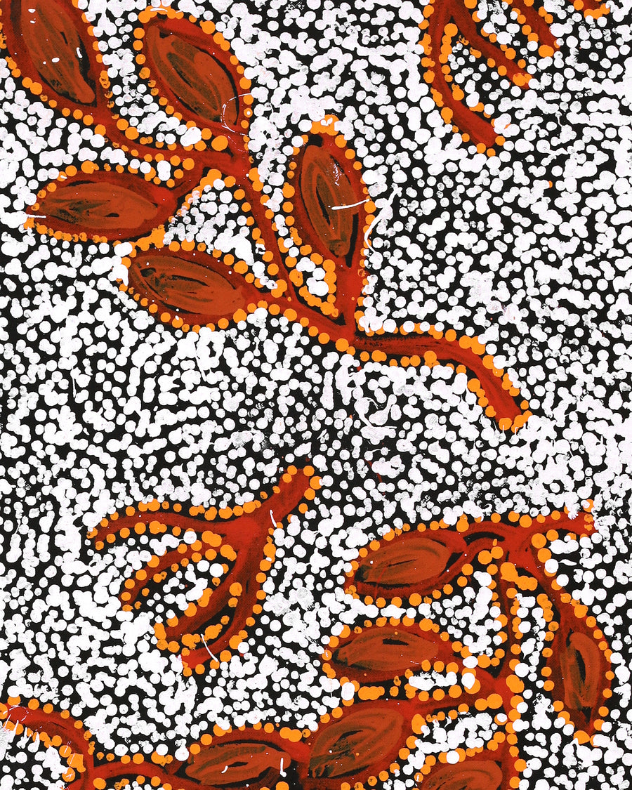 Aboriginal Artwork by Juliette Nampijinpa Brown, Ngapa Jukurrpa (Water Dreaming) - Mikanji, 107x30cm