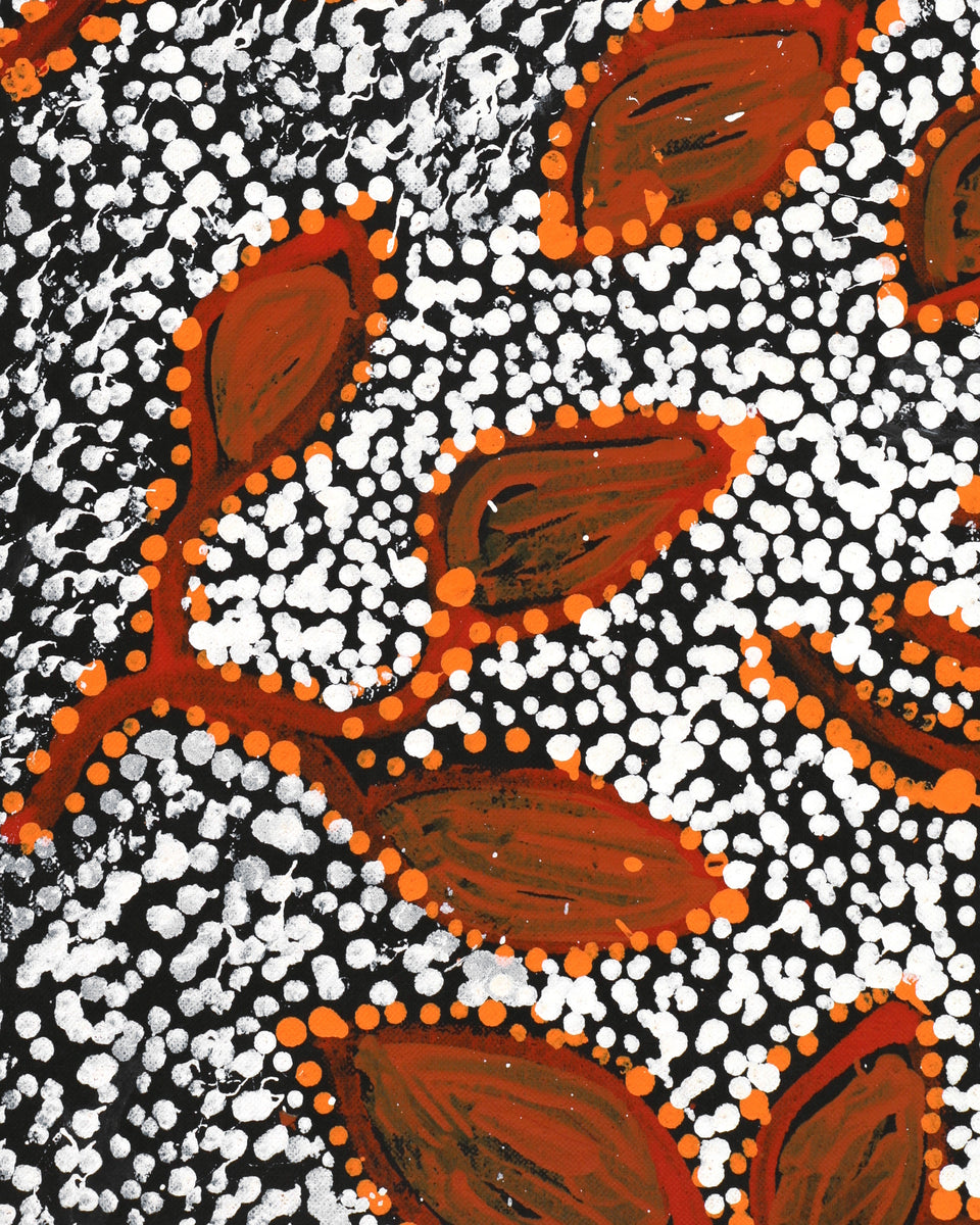 Aboriginal Artwork by Juliette Nampijinpa Brown, Ngapa Jukurrpa (Water Dreaming) - Mikanji, 107x30cm