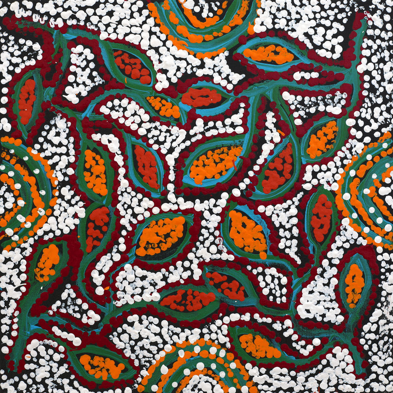 Aboriginal Artwork by Juliette Nampijinpa Brown, Ngapa Jukurrpa (Water Dreaming) - Mikanji, 30x30cm