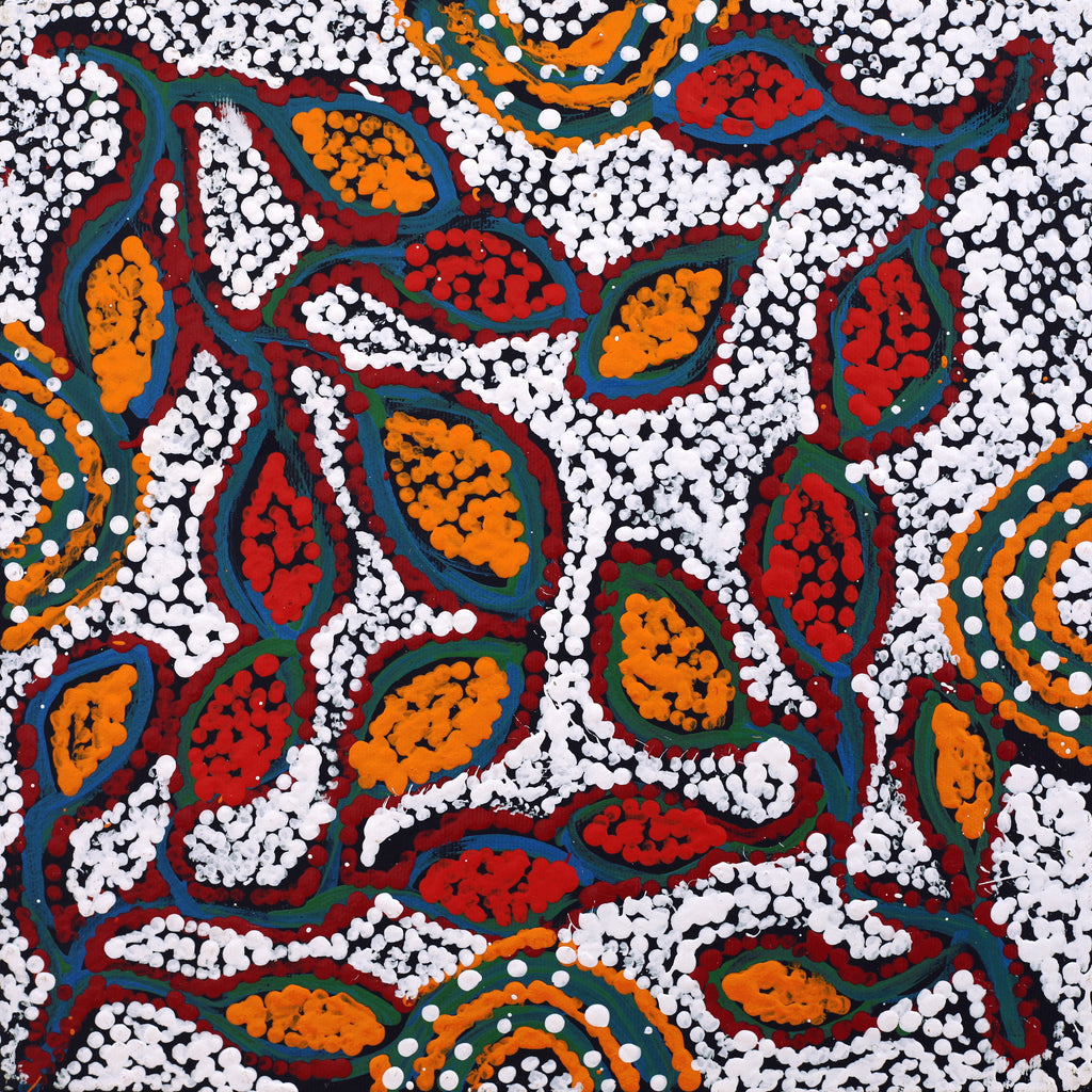 Aboriginal Artwork by Juliette Nampijinpa Brown, Ngapa Jukurrpa (Water Dreaming) - Mikanji, 30x30cm
