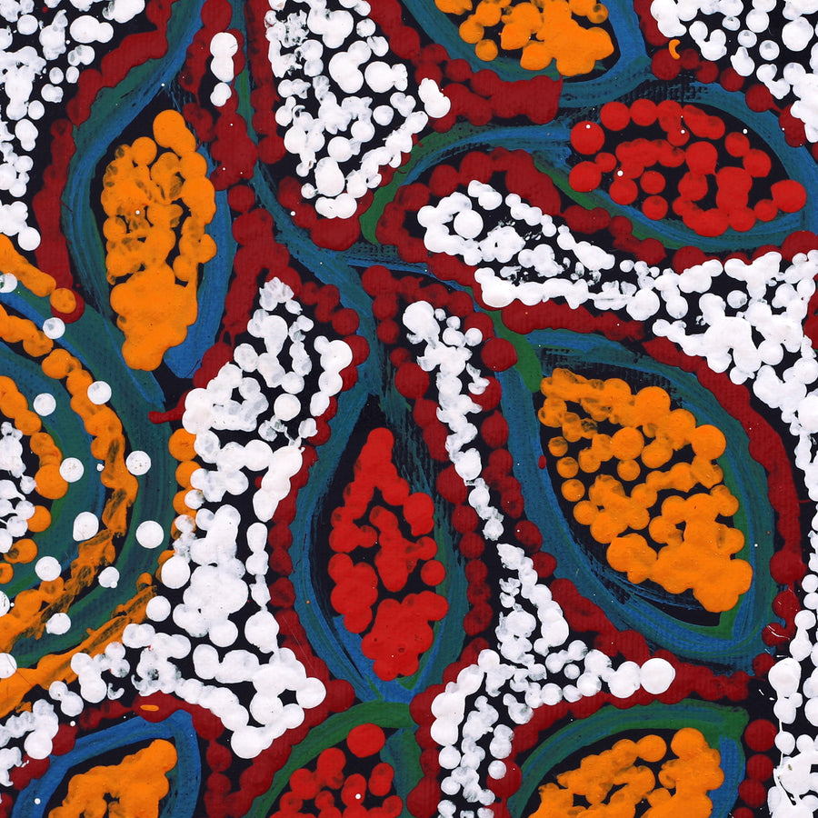 Aboriginal Artwork by Juliette Nampijinpa Brown, Ngapa Jukurrpa (Water Dreaming) - Mikanji, 30x30cm