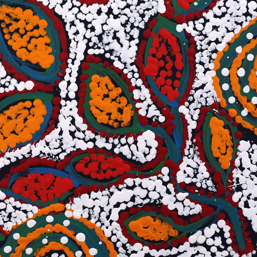Aboriginal Artwork by Juliette Nampijinpa Brown, Ngapa Jukurrpa (Water Dreaming) - Mikanji, 30x30cm