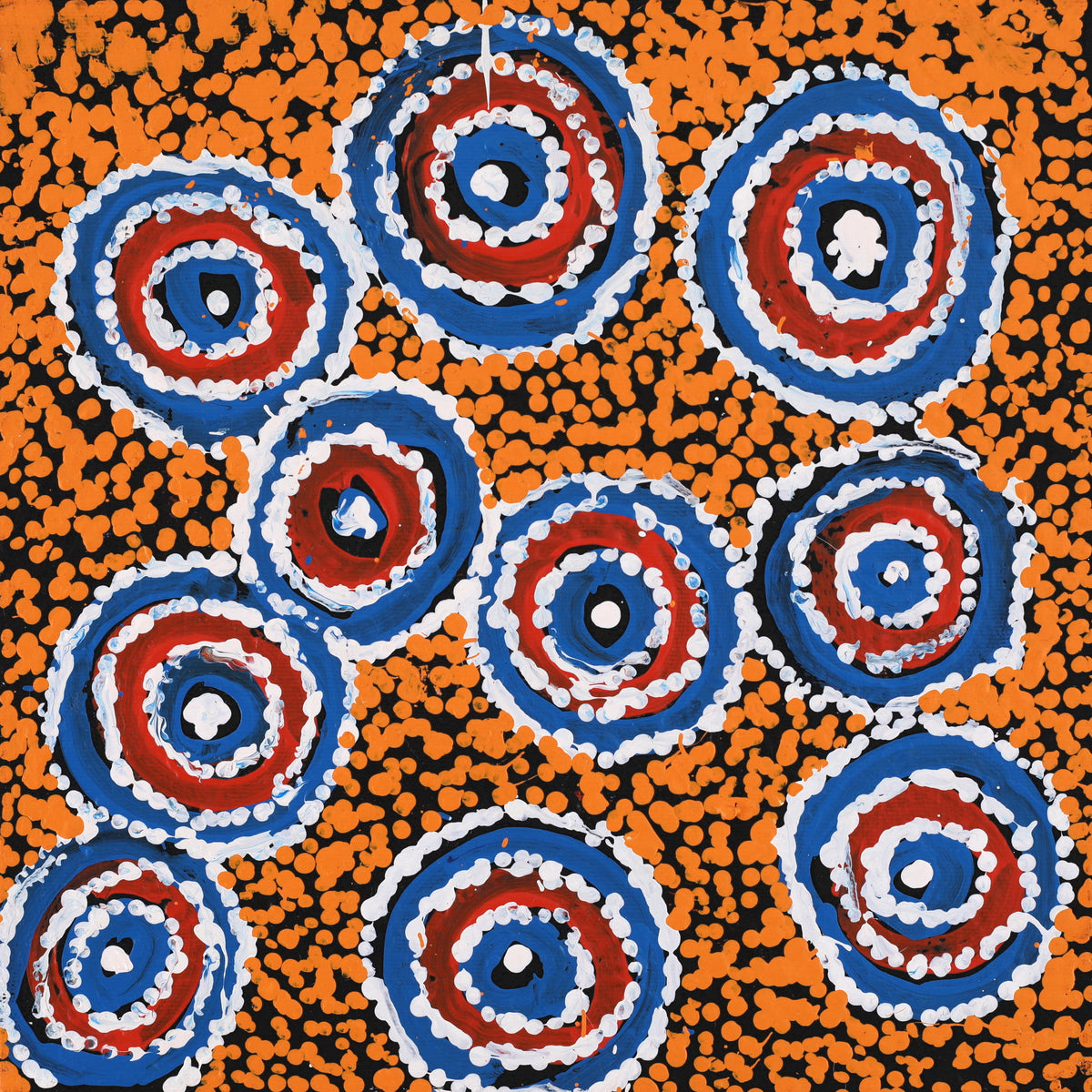 Aboriginal Artwork by Juliette Nampijinpa Brown, Ngapa Jukurrpa (Water Dreaming) - Mikanji, 30x30cm