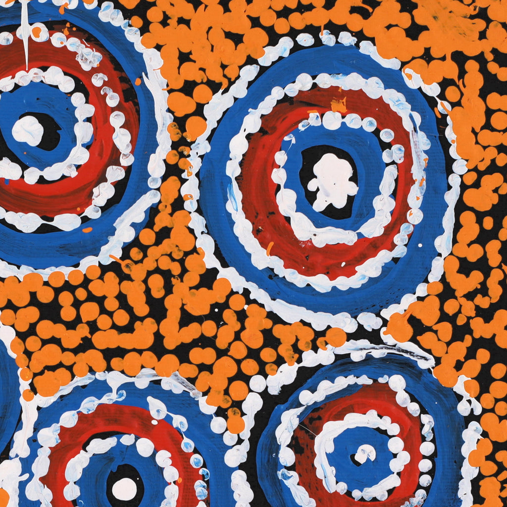 Aboriginal Artwork by Juliette Nampijinpa Brown, Ngapa Jukurrpa (Water Dreaming) - Mikanji, 30x30cm