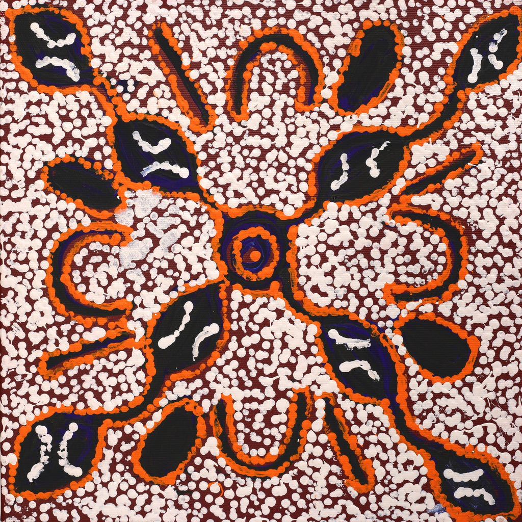 Aboriginal Artwork by Juliette Nampijinpa Brown, Ngapa Jukurrpa (Water Dreaming) - Mikanji, 30x30cm