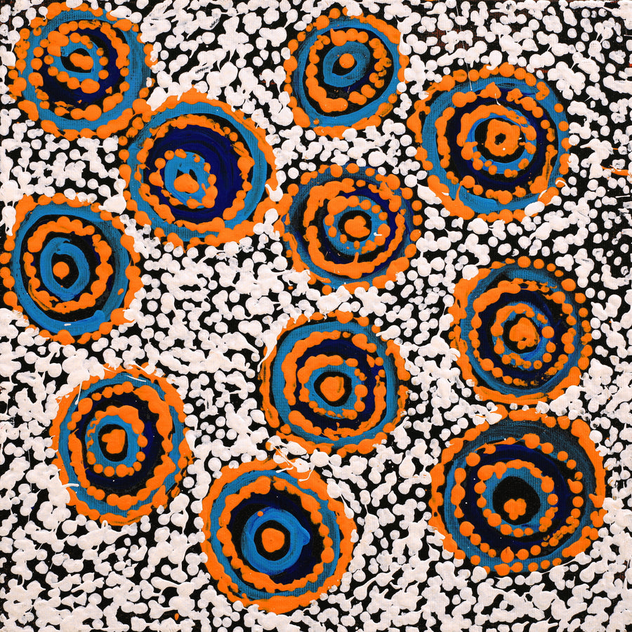 Aboriginal Artwork by Juliette Nampijinpa Brown, Ngapa Jukurrpa (Water Dreaming) - Mikanji, 30x30cm