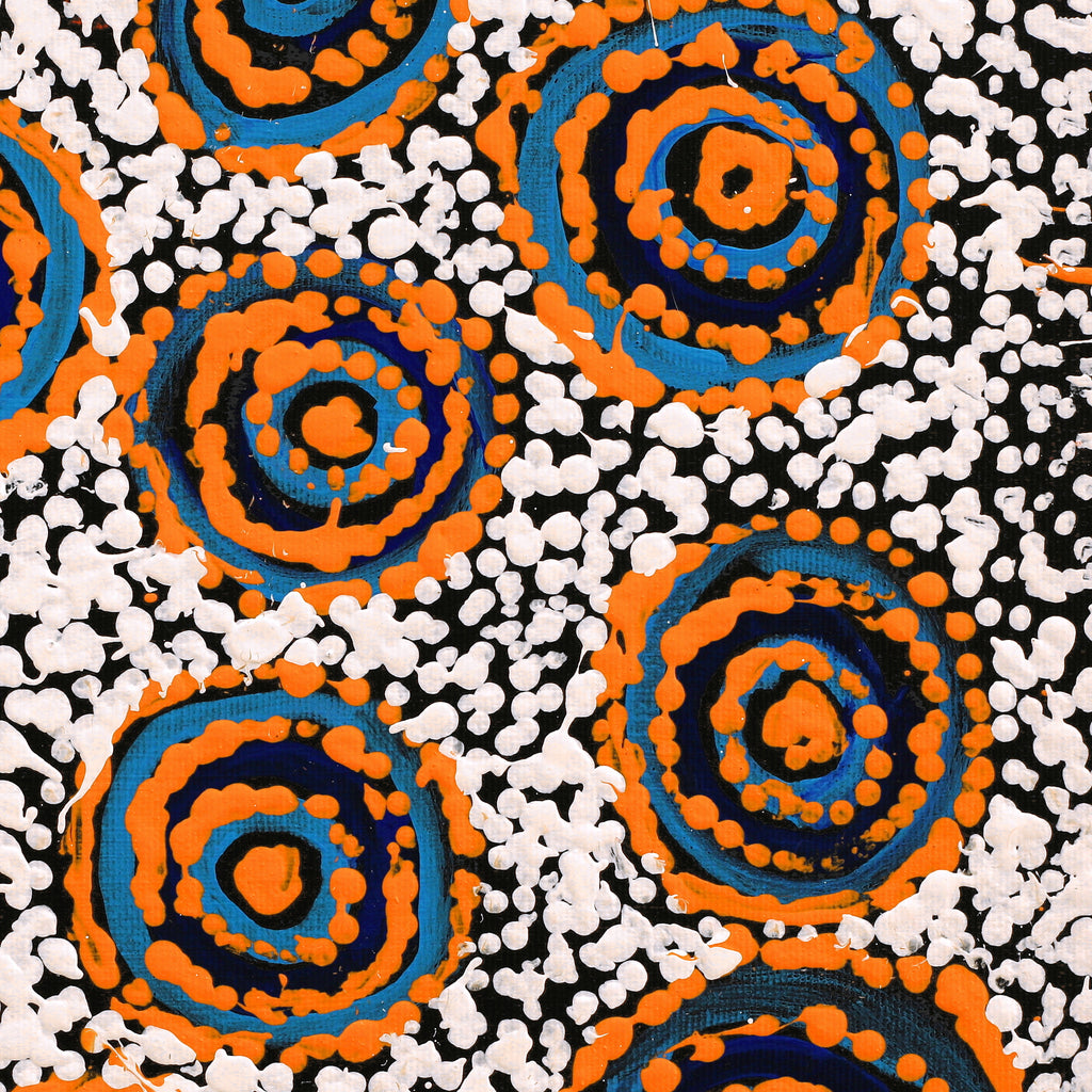 Aboriginal Artwork by Juliette Nampijinpa Brown, Ngapa Jukurrpa (Water Dreaming) - Mikanji, 30x30cm