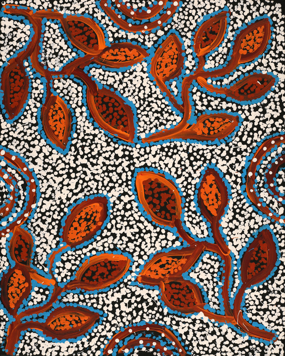 Aboriginal Artwork by Juliette Nampijinpa Brown, Ngapa Jukurrpa (Water Dreaming) - Mikanji, 50x40cm