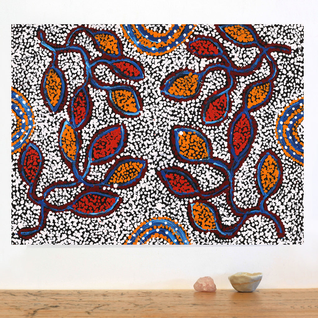Aboriginal Artwork by Juliette Nampijinpa Brown, Ngapa Jukurrpa (Water Dreaming) - Mikanji, 61x46cm