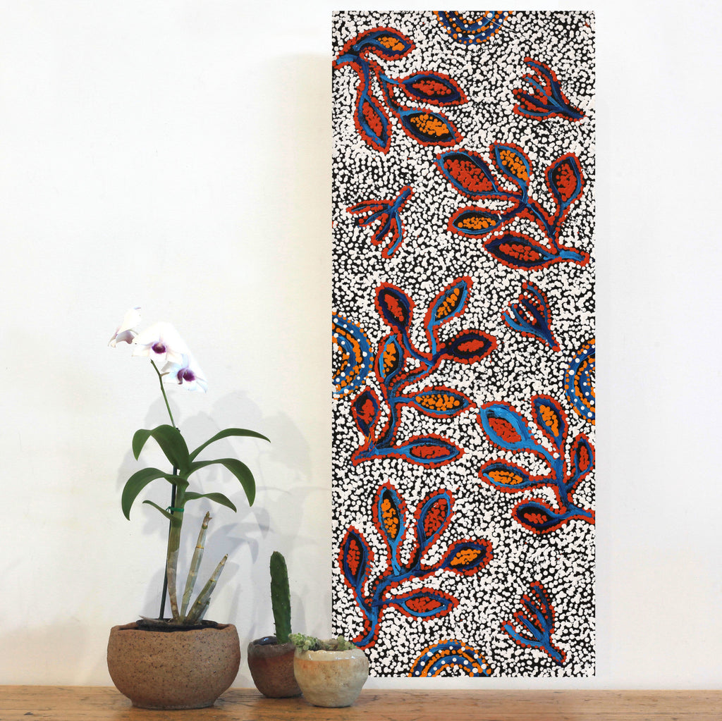 Aboriginal Artwork by Juliette Nampijinpa Brown, Ngapa Jukurrpa (Water Dreaming) - Mikanji, 76x30cm