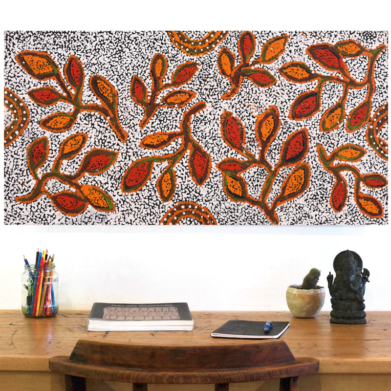 Aboriginal Artwork by Juliette Nampijinpa Brown, Ngapa Jukurrpa (Water Dreaming) - Mikanji, 91x46cm