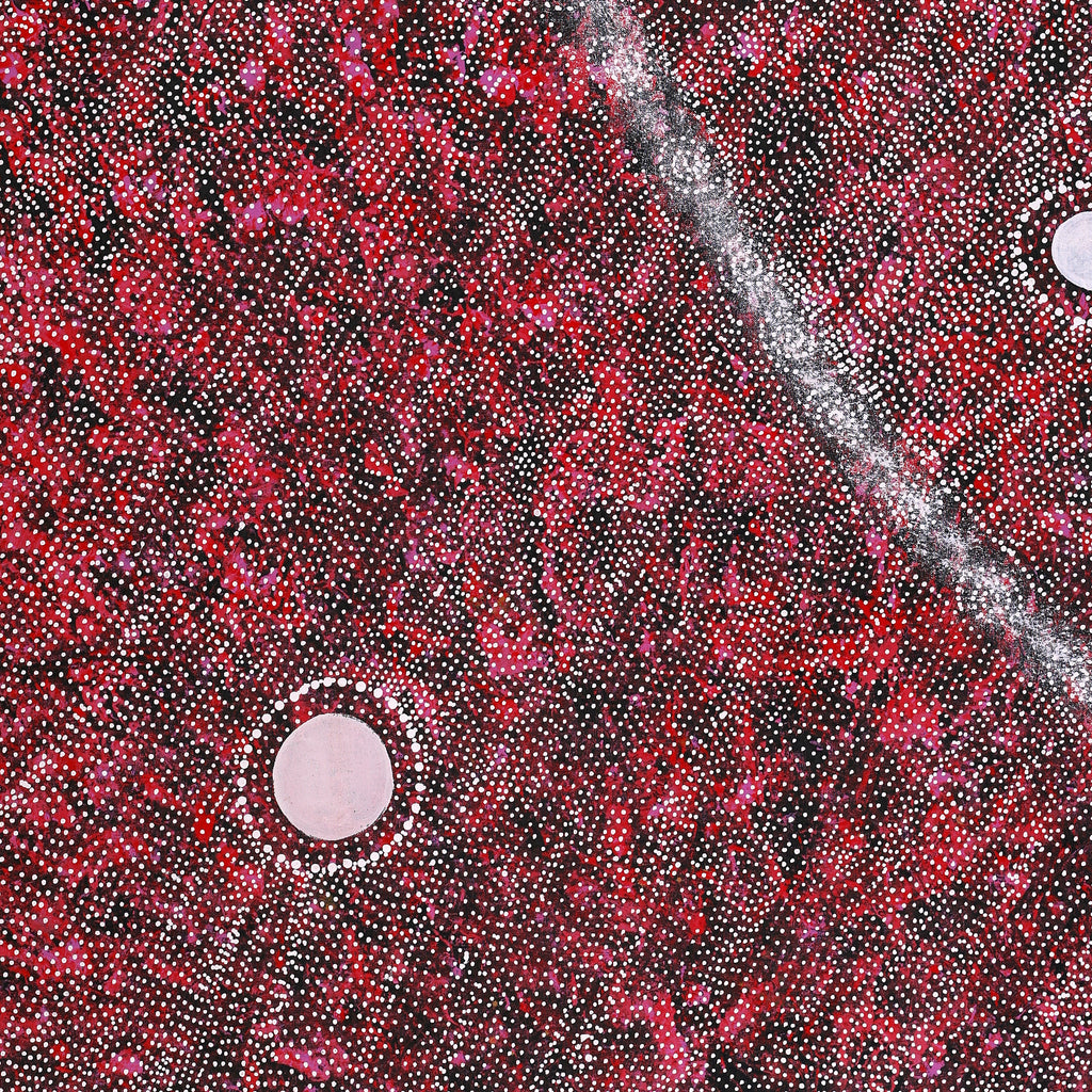 Aboriginal Artwork by Justinna Napaljarri Sims, Yanjirlpirri or Napaljarri-Warnu Jukurrpa (Star or Seven Sisters Dreaming), 107x91cm