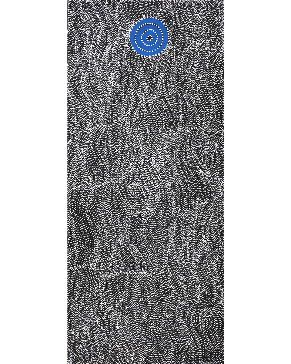 Aboriginal Artwork by Justinna Napaljarri Sims, Yanjirlpirri or Napaljarri-Warnu Jukurrpa (Star or Seven Sisters Dreaming), 107x46cm