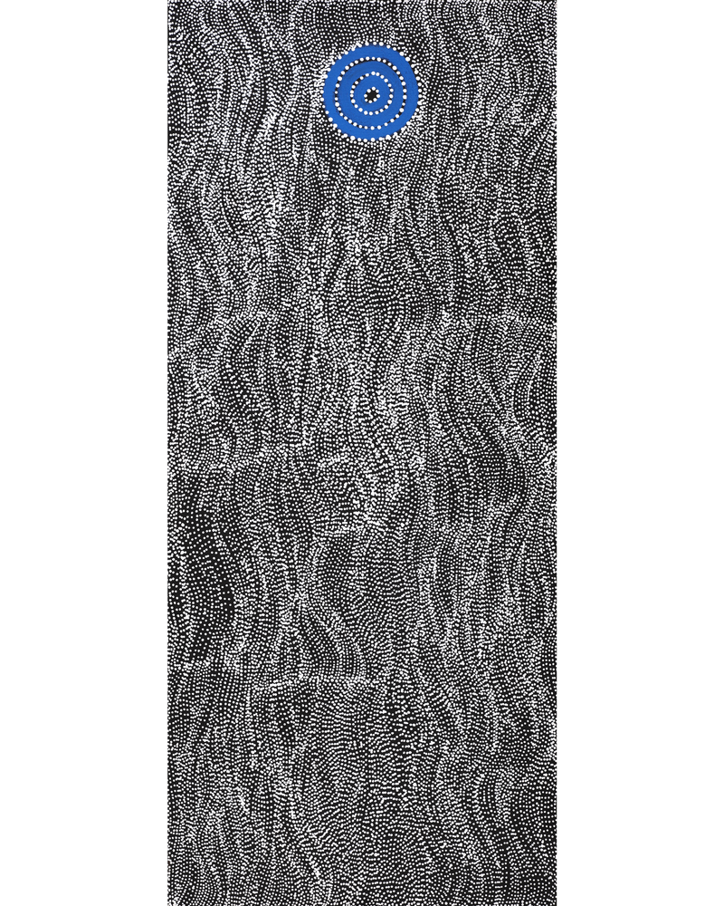 Aboriginal Artwork by Justinna Napaljarri Sims, Yanjirlpirri or Napaljarri-Warnu Jukurrpa (Star or Seven Sisters Dreaming), 107x46cm