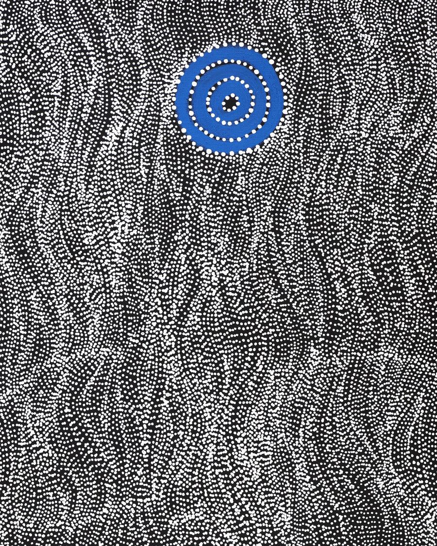 Aboriginal Artwork by Justinna Napaljarri Sims, Yanjirlpirri or Napaljarri-Warnu Jukurrpa (Star or Seven Sisters Dreaming), 107x46cm