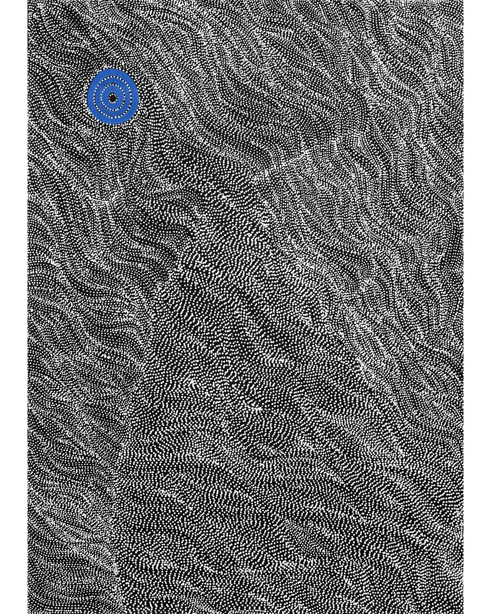 Aboriginal Artwork by Justinna Napaljarri Sims, Yanjirlpirri or Napaljarri-Warnu Jukurrpa (Star or Seven Sisters Dreaming), 107x76cm