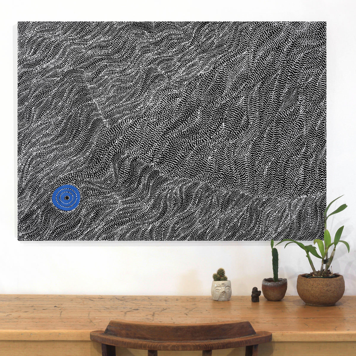 Aboriginal Artwork by Justinna Napaljarri Sims, Yanjirlpirri or Napaljarri-Warnu Jukurrpa (Star or Seven Sisters Dreaming), 107x76cm