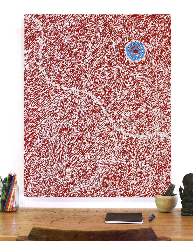 Aboriginal Artwork by Justinna Napaljarri Sims, Yanjirlpirri or Napaljarri-Warnu Jukurrpa (Star or Seven Sisters Dreaming), 76x61cm