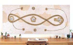 Aboriginal Art by Kara Napangardi Ross, Pamapardu Jukurrpa (Flying Ant Dreaming) - Warntungurru, 183x76cm - ART ARK®