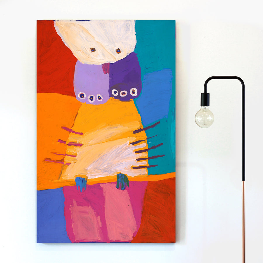 Aboriginal Artwork by Karen Napaljarri Barnes, Ngatijirri Jukurrpa (Budgerigar Dreaming), 122x76cm