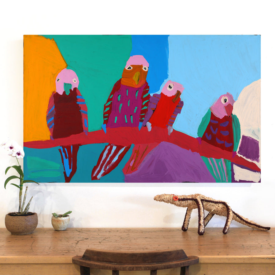 Aboriginal Artwork by Karen Napaljarri Barnes, Ngatijirri Jukurrpa (Budgerigar Dreaming), 122x76cm