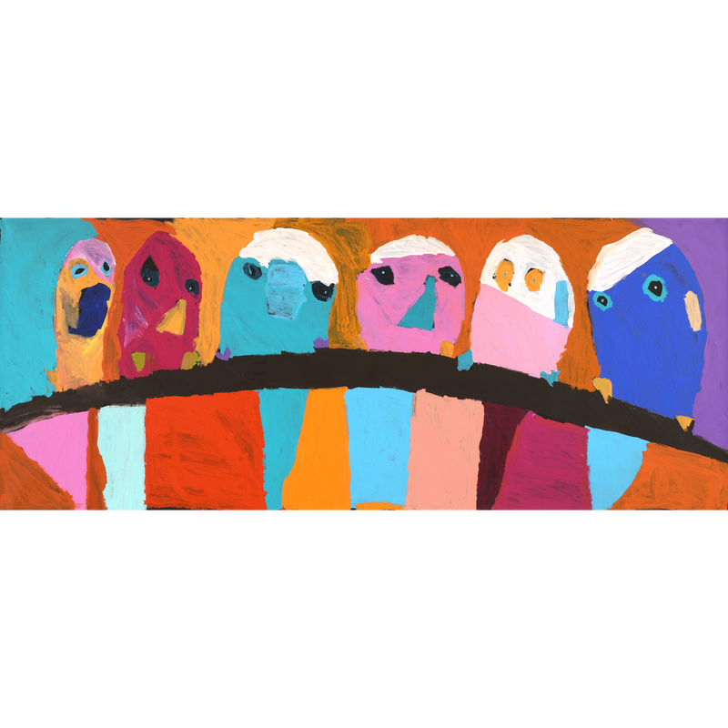 Aboriginal Artwork by Karen Napaljarri Barnes, Ngatijirri Jukurrpa (Budgerigar Dreaming), 152x61cm