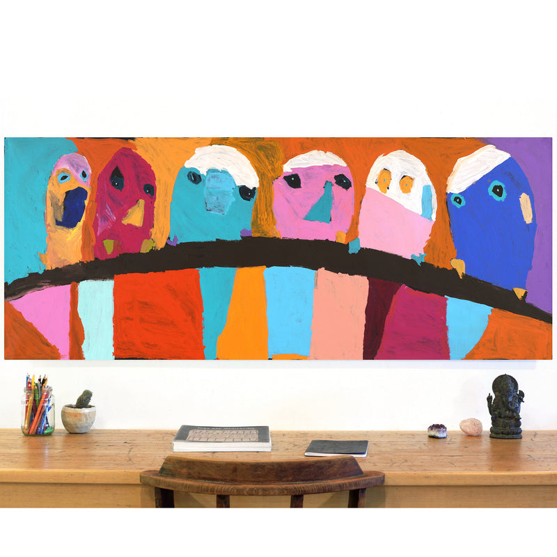 Aboriginal Artwork by Karen Napaljarri Barnes, Ngatijirri Jukurrpa (Budgerigar Dreaming), 152x61cm