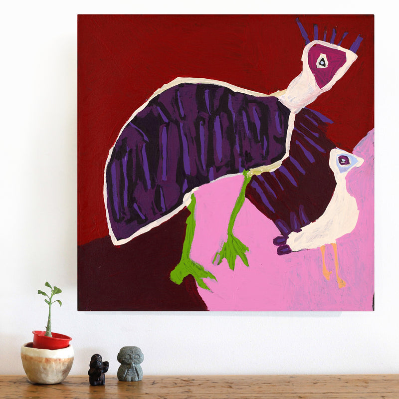 Aboriginal Artwork by Karen Napaljarri Barnes, Birds, 46x46cm