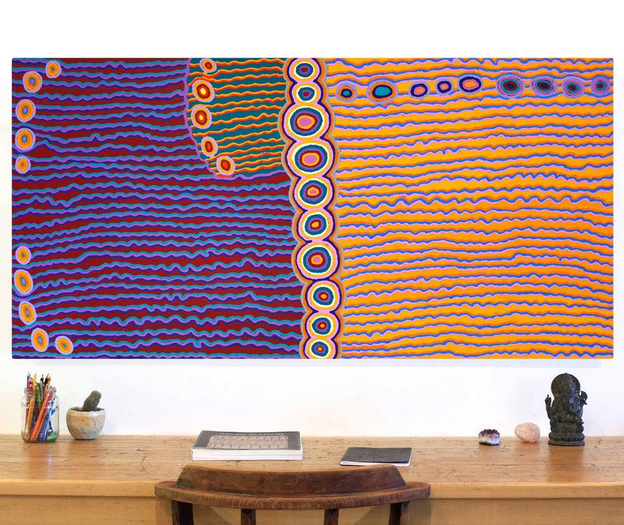 Aboriginal Artwork by Kasey-Anne Nampijinpa Gallagher, Water Dreaming - Pirlinyarnu, 152x76cm