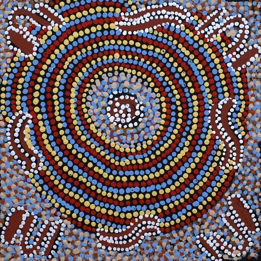Aboriginal Artwork by Katrina Nampijinpa Brown, Watiya-warnu Jukurrpa (Seed Dreaming), 30x30cm