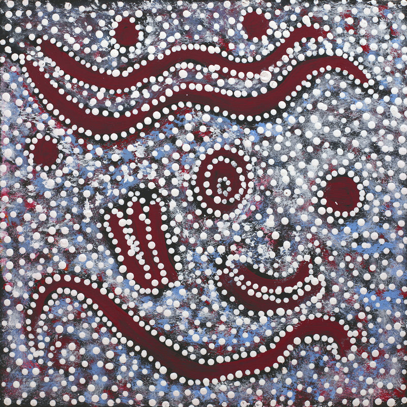 Aboriginal Artwork by Katrina Nampijinpa Brown, Watiya-warnu Jukurrpa (Seed Dreaming), 30x30cm