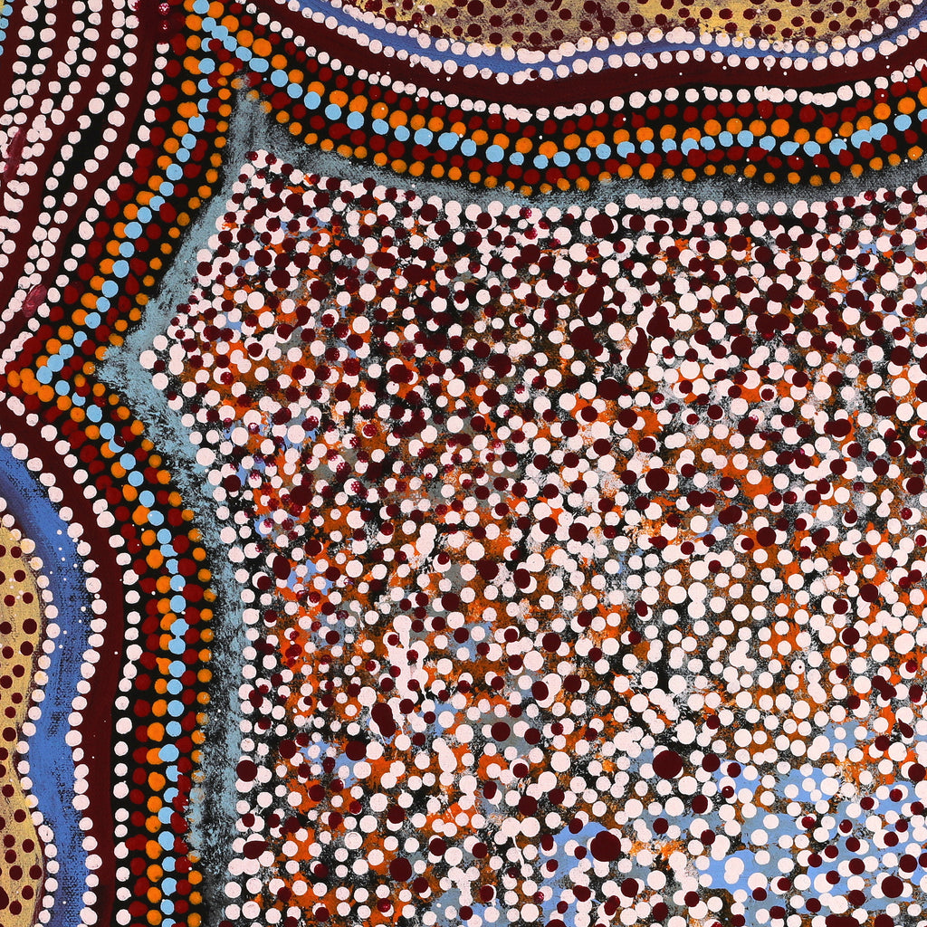 Aboriginal Artwork by Katrina Nampijinpa Brown, Watiya-warnu Jukurrpa (Seed Dreaming), 46x46cm