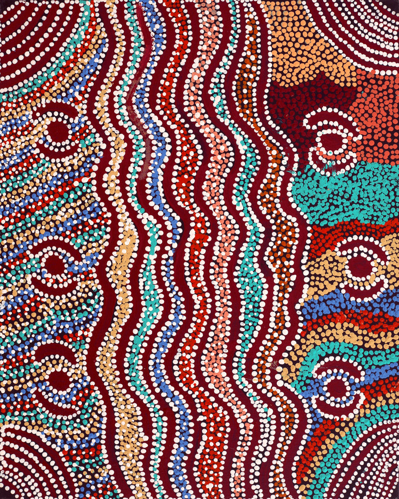 Aboriginal Artwork by Katrina Nampijinpa Brown, Watiya-warnu Jukurrpa (Seed Dreaming), 50x40cm