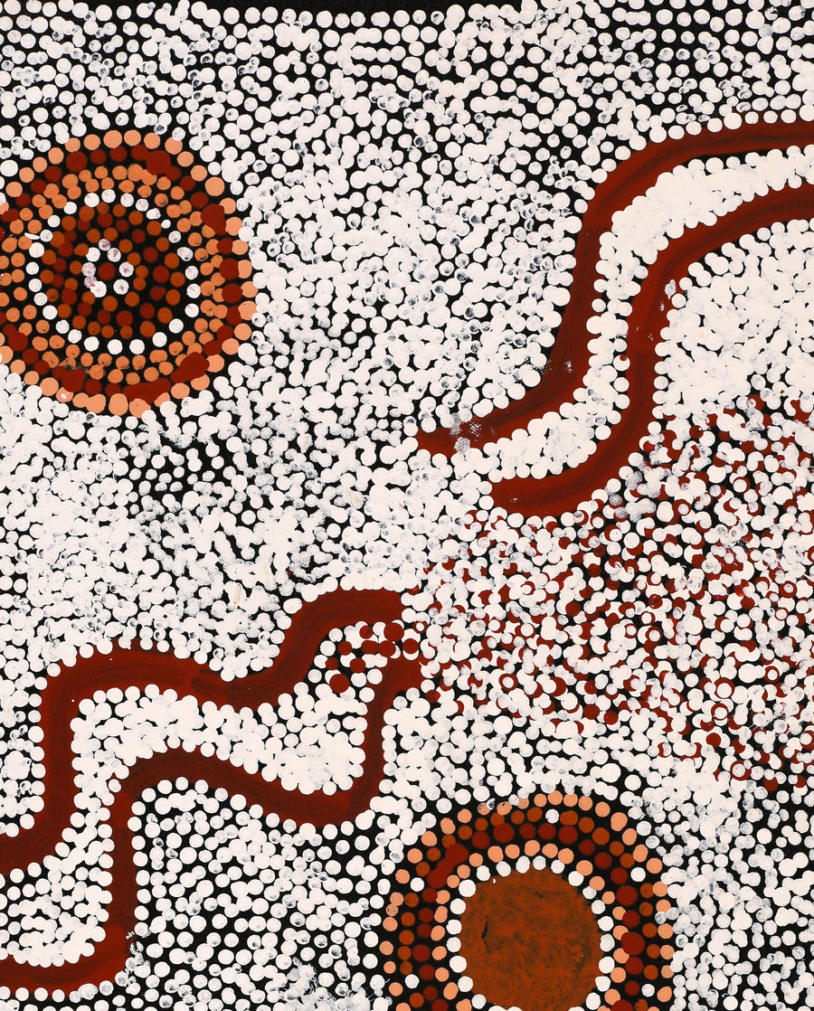 Aboriginal Artwork by Katrina Nampijinpa Brown, Watiya-warnu Jukurrpa (Seed Dreaming), 61x30cm