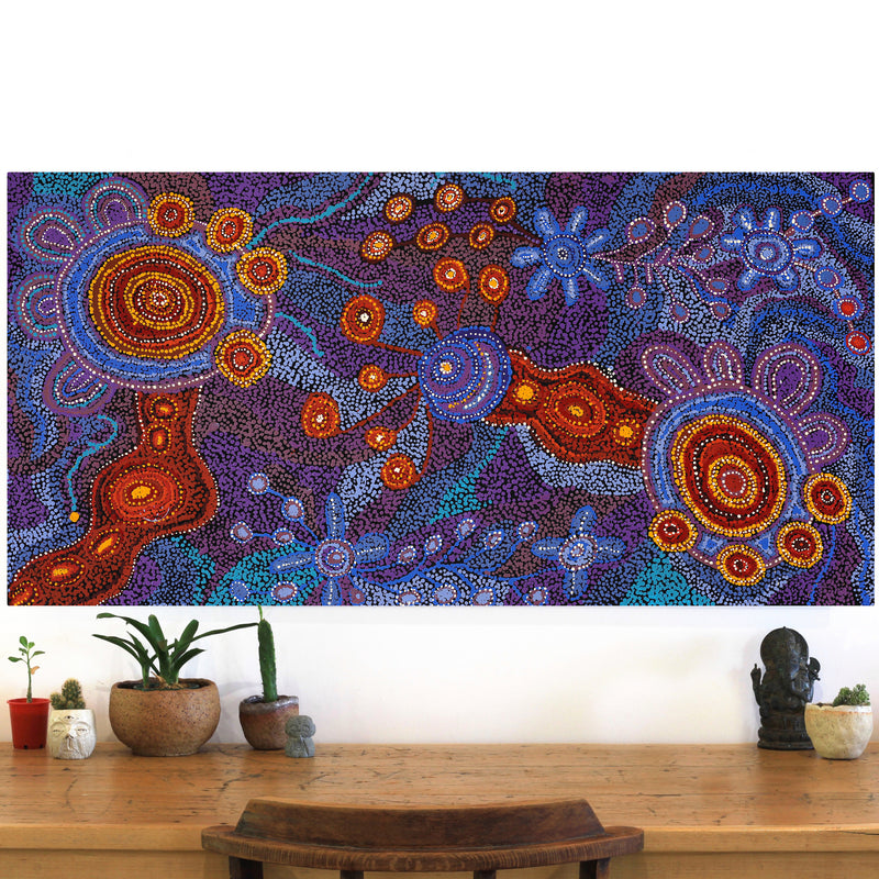 Aboriginal Artwork by Katrina Tjitayi, Kaliny-Kalinypa, 120x60cm