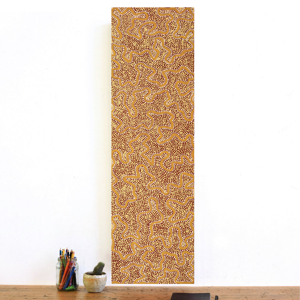 Aboriginal Artwork by Kelly-Anne Nungarrayi Gibson, Ngapa Jukurrpa (Water Dreaming) - Puyurru, 107x30cm