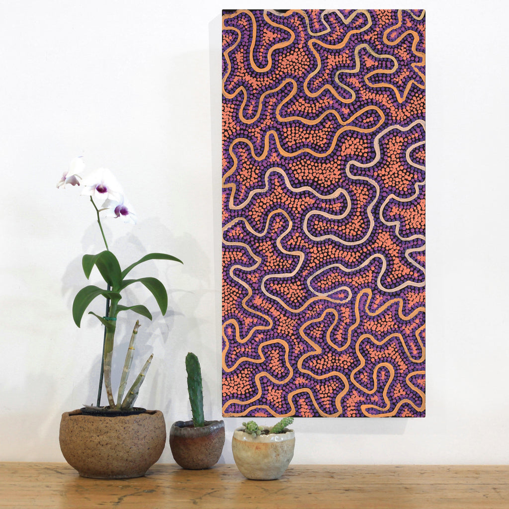 Aboriginal Artwork by Kelly-Anne Nungarrayi Gibson, Ngapa Jukurrpa (Water Dreaming) - Puyurru, 61x30cm