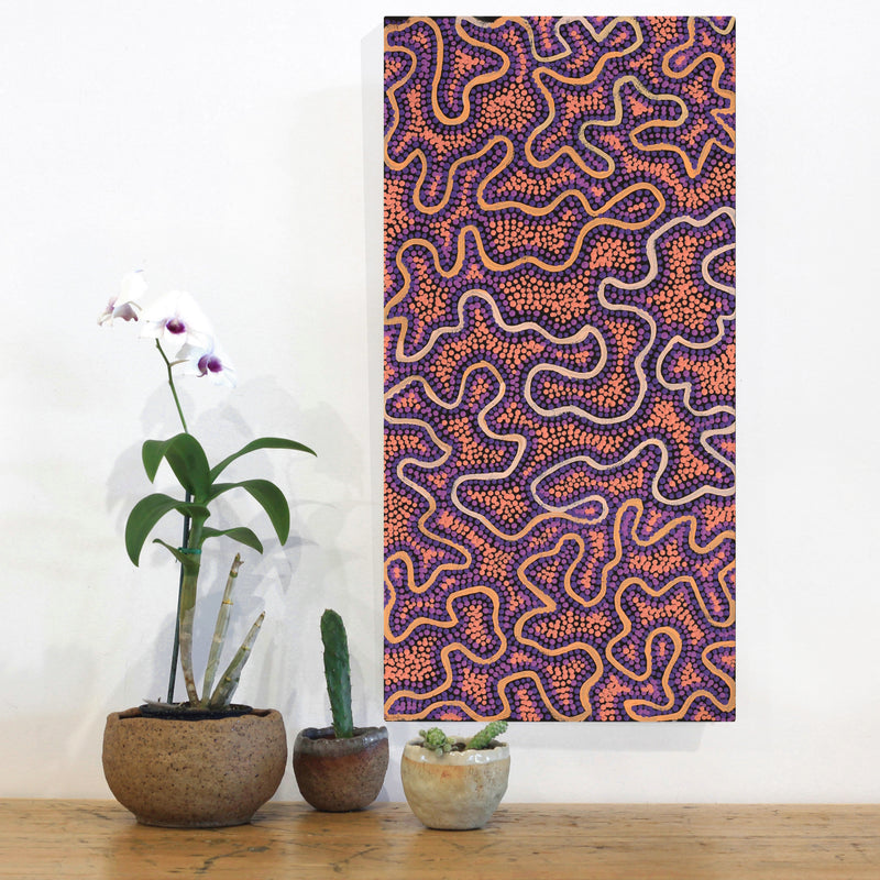 Aboriginal Artwork by Kelly-Anne Nungarrayi Gibson, Ngapa Jukurrpa (Water Dreaming) - Puyurru, 61x30cm